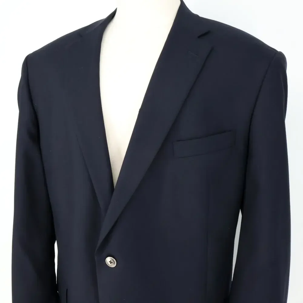 Hart Schaffner Marx Sport Coat Mens 52L Navy Blue Wool Jacket Gold Trumpeter